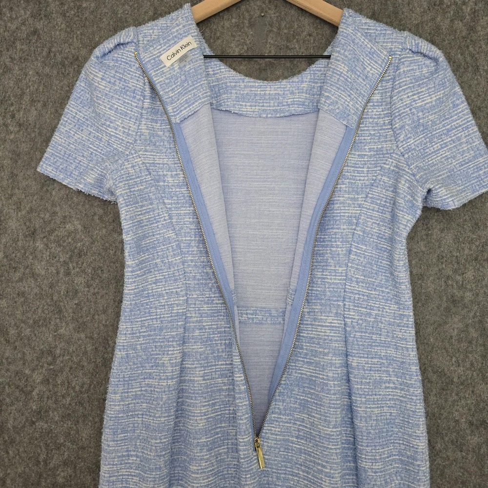 Calvin Klein Dress Womens 12 Blue Tweed‎ Short Sleeve Sheath Lined Zip Work - Picture 6 of 14